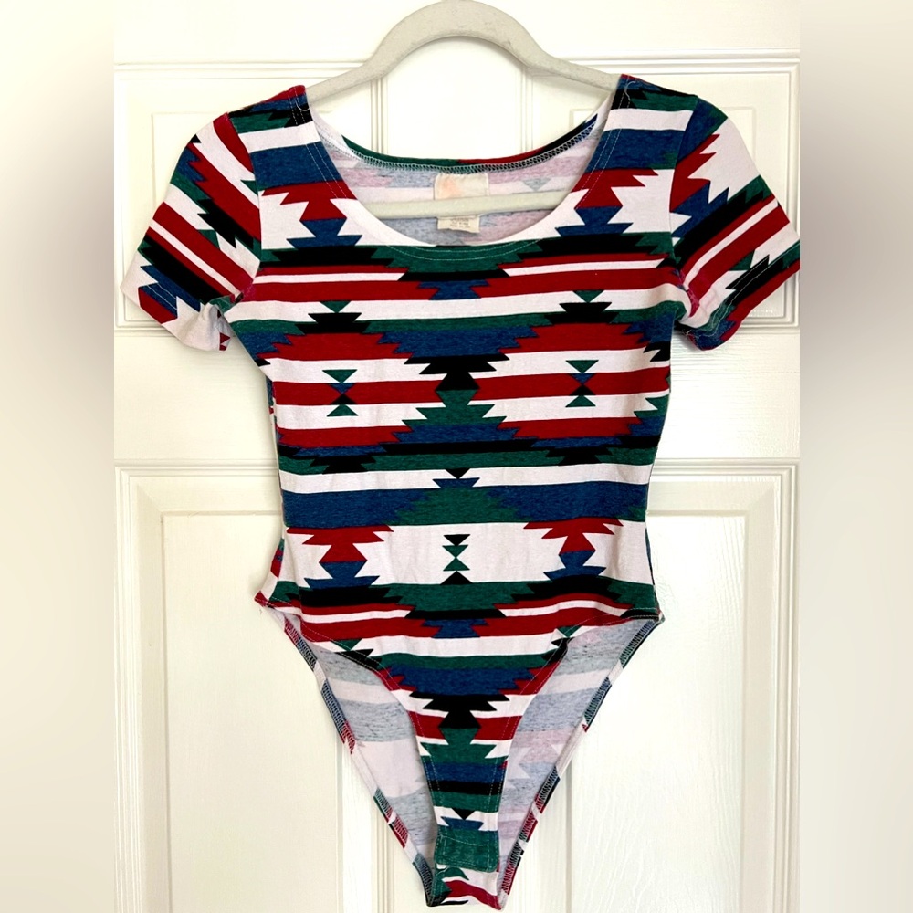 Vintage 80s Bodysuit Aztec Print Women’s Medium